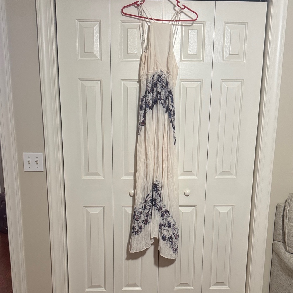Free People Cream Maxi Dress with Blue Floral Accents